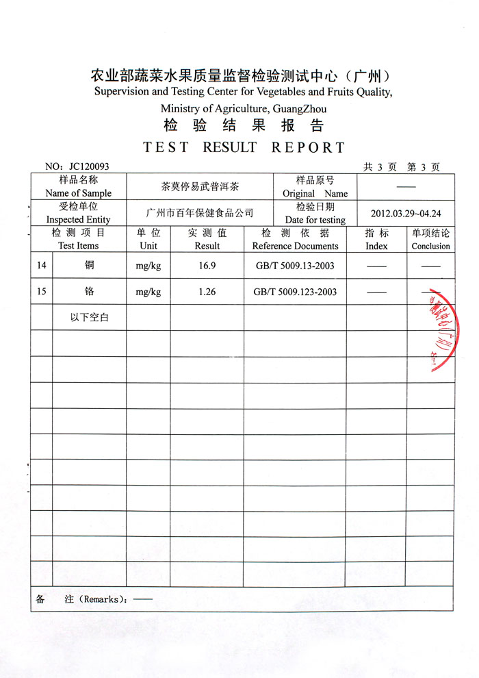 茶莫停产品检验报告